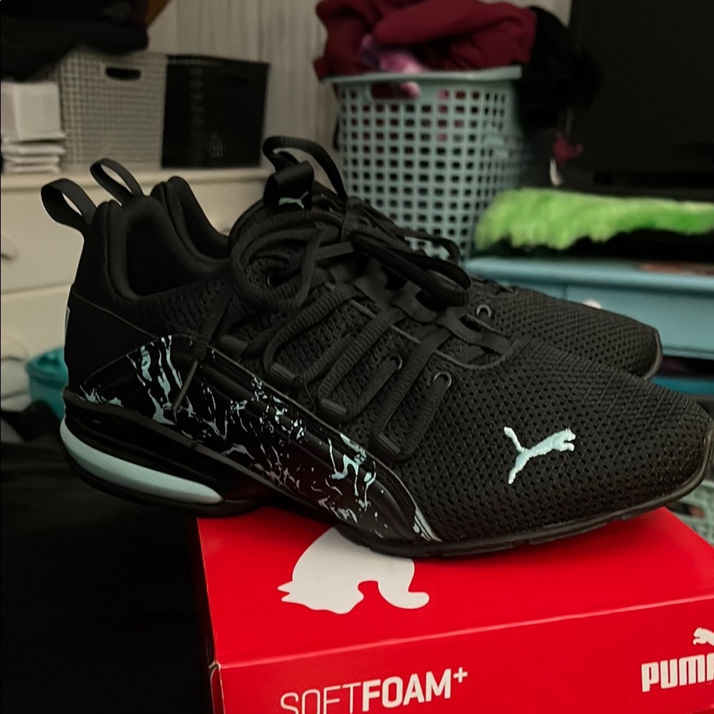 New! Puma Axelion Marble black-Aruba blue women's